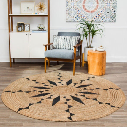 Rond jute vloerkleed met patroon 90cm