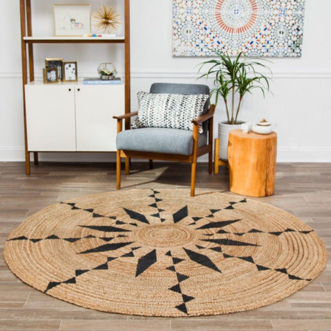 Rond jute vloerkleed met patroon 90cm