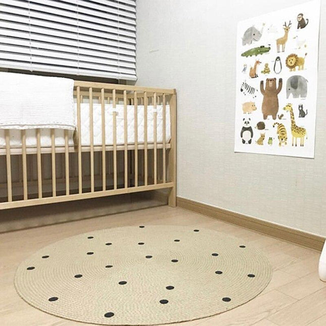 Rond jute vloerkleed met stippen