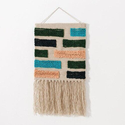 Jute wandkleed met abstracte blokken