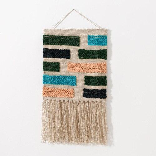 Jute wandkleed met abstracte blokken