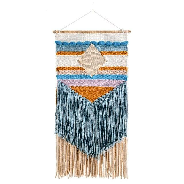 Geometrisch geweven wandkleed voor muur