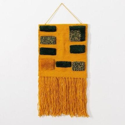 Geweven wandkleed in oranje en groen