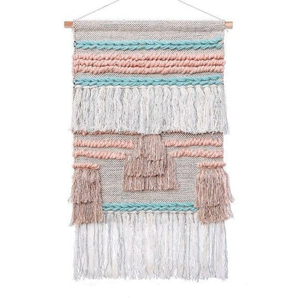 Geweven wandkleed in roze en wit