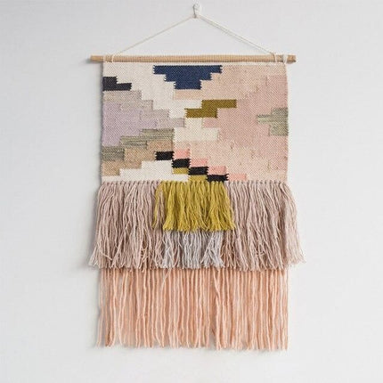 Abstract geweven wandkleed in pasteltinten