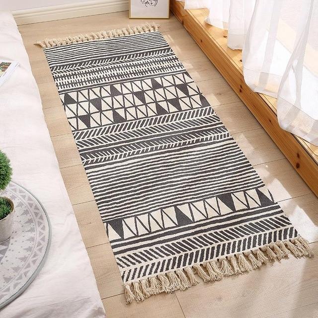 Natuurlijk bohemien vloerkleed zwart wit