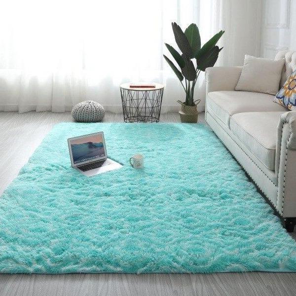 Hoogpolig shaggy vloerkleed turquoise blauw