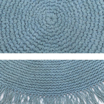 Geweven rond vloerkleed petrolblauw