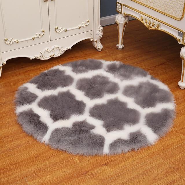 Rond vloerkleed imitatiebont grijs