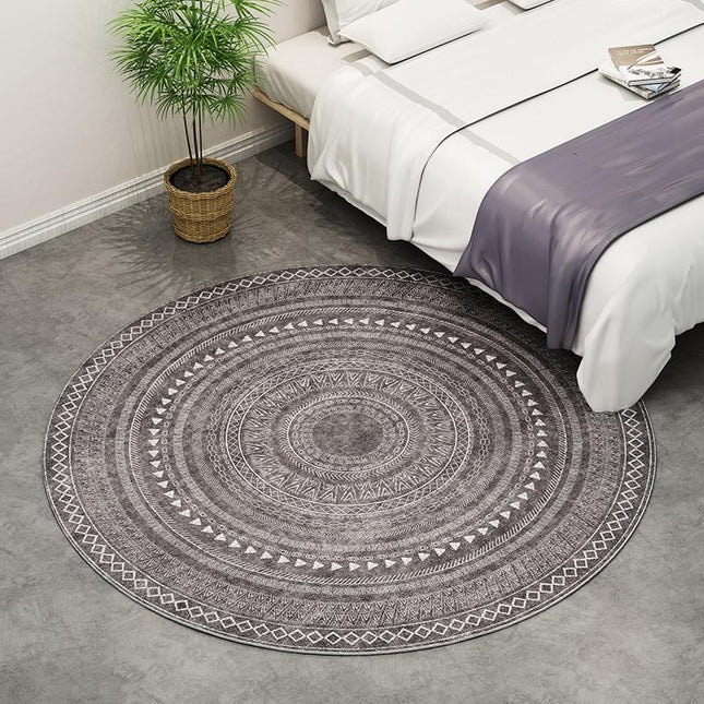 Rond vloerkleed antracietgrijs met patroon