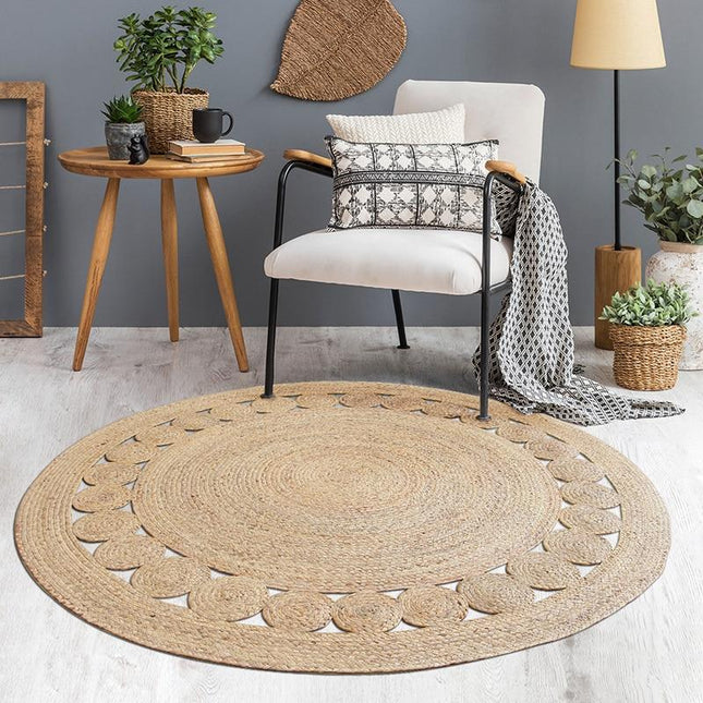Rond jute vloerkleed met opengewerkte rand