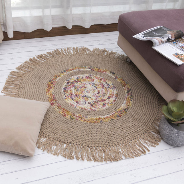Rond ecru vloerkleed van jute