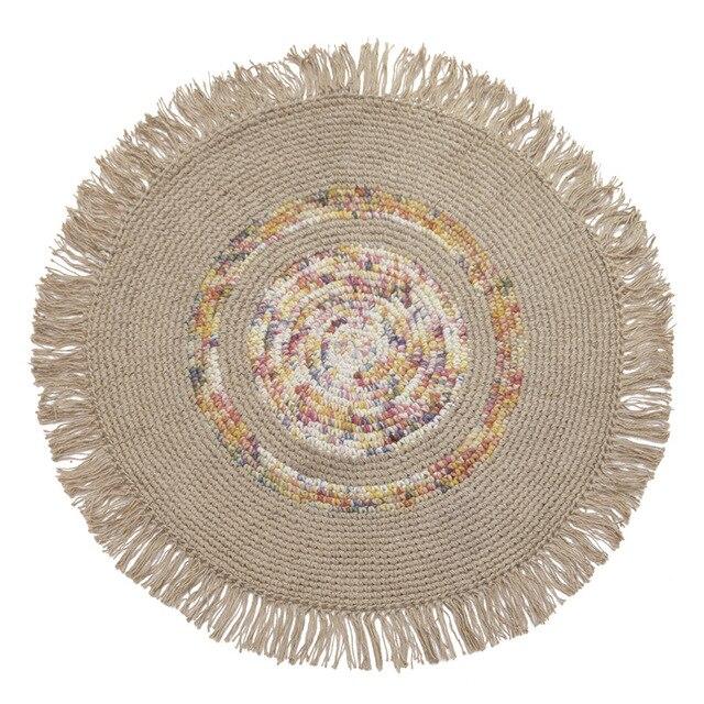 Rond ecru vloerkleed van jute