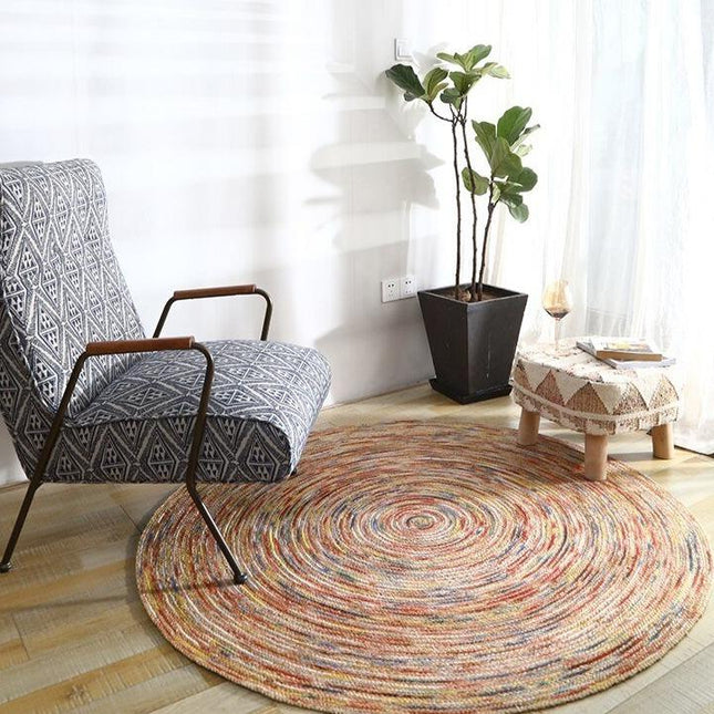 Rond meerkleurig vloerkleed van jute