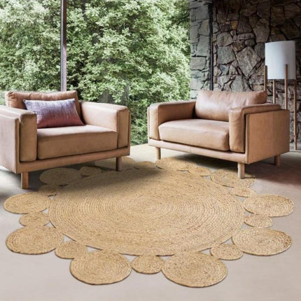 Jute vloerkleed in ronde bloemvorm
