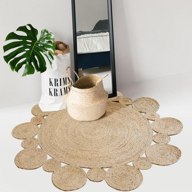 Jute vloerkleed in ronde bloemvorm