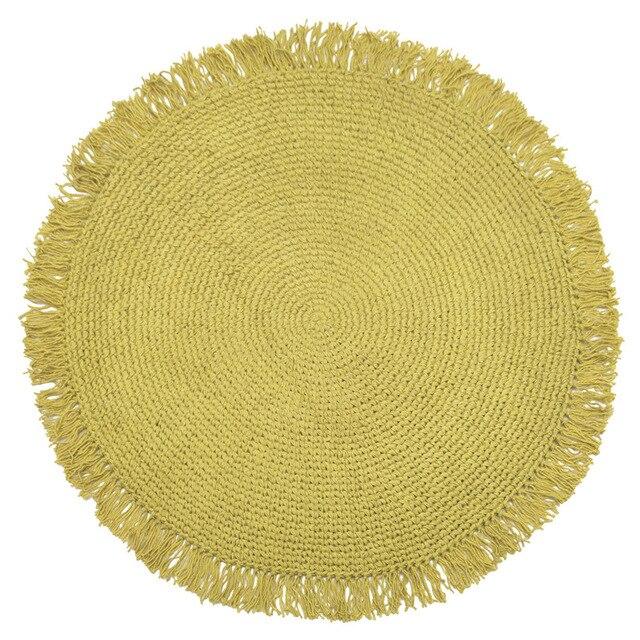 Rond groen vloerkleed van jute