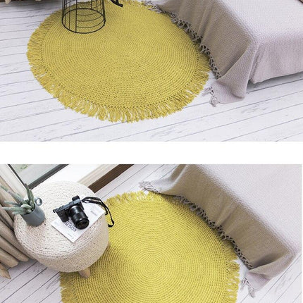 Rond groen vloerkleed van jute