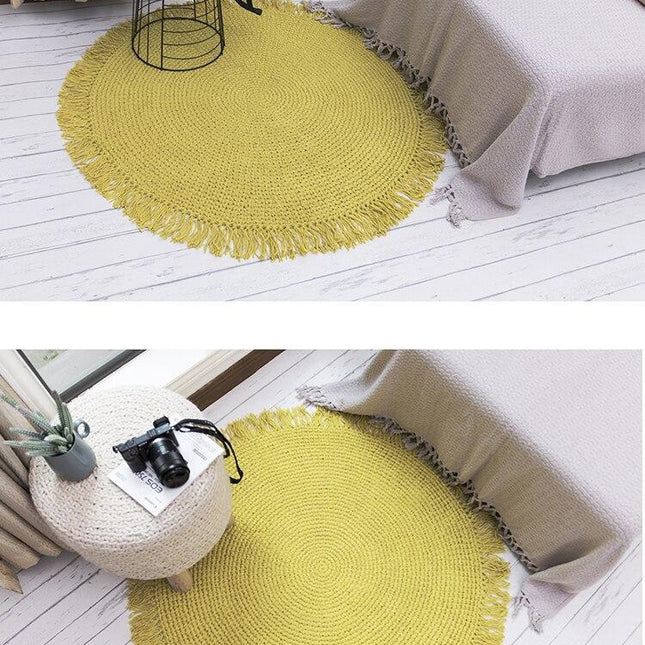 Rond groen vloerkleed van jute