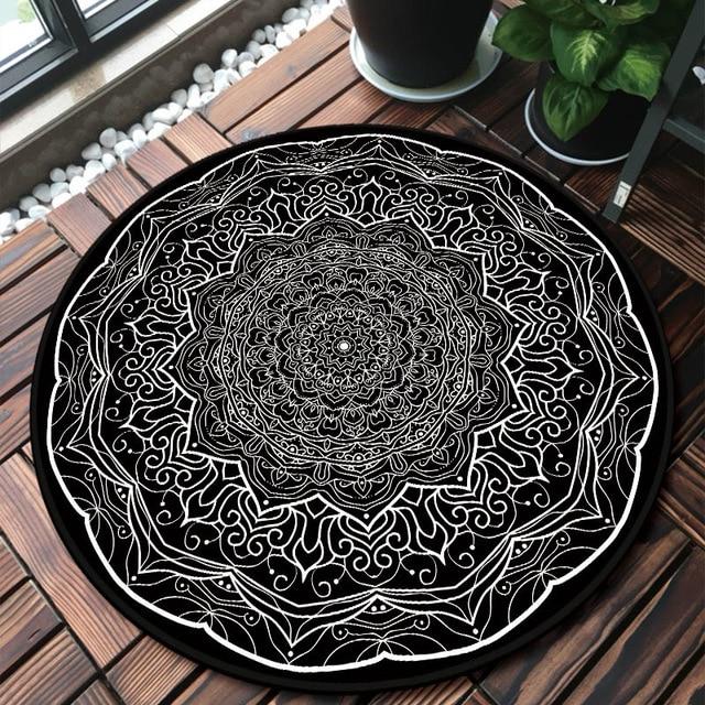 Rond vloerkleed zwart wit mandala