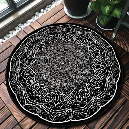 Rond vloerkleed zwart wit mandala