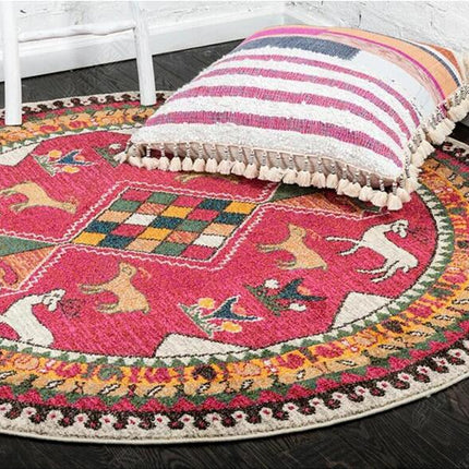 Rond vloerkleed fuchsia roze boho