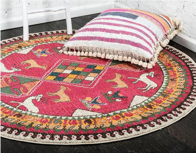 Rond vloerkleed fuchsia roze boho