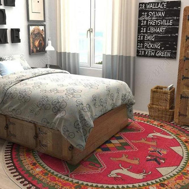 Rond vloerkleed fuchsia roze boho