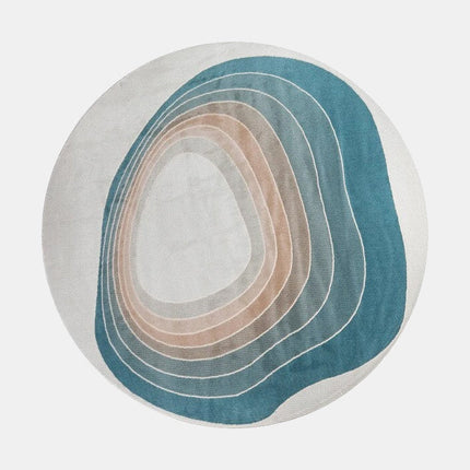 Rond Scandinavisch vloerkleed blauw beige