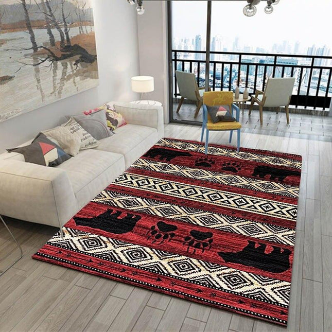 Rood rustiek tapijt met tribal patroon