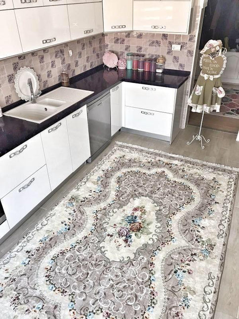 Vintage grijze loper met bloemmotief