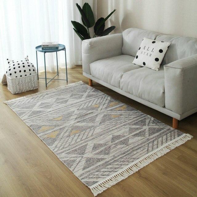 Vloerkleed woonkamer geel en grijs