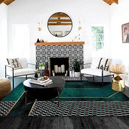 Modern smaragdgroen vloerkleed met goud