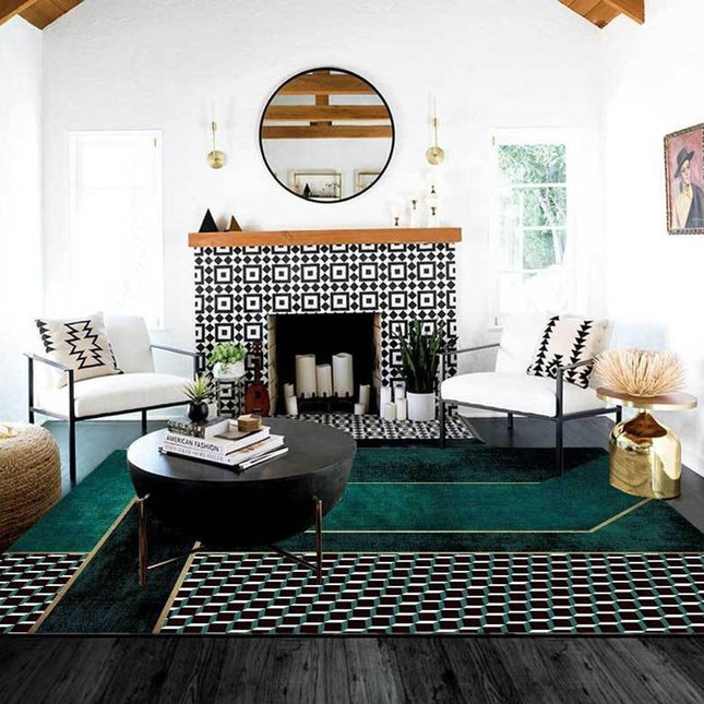 Modern smaragdgroen vloerkleed met goud