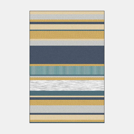 Gestreept Scandinavisch vloerkleed mosterdgeel blauw