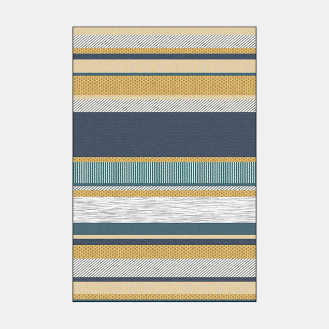 Gestreept Scandinavisch vloerkleed mosterdgeel blauw