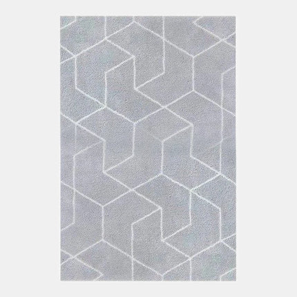 Grijs hoogpolig vloerkleed met geometrisch motief