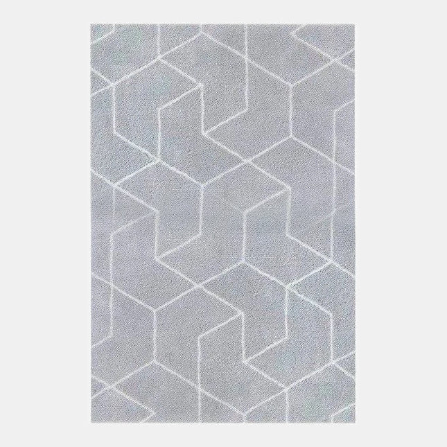 Grijs hoogpolig vloerkleed met geometrisch motief