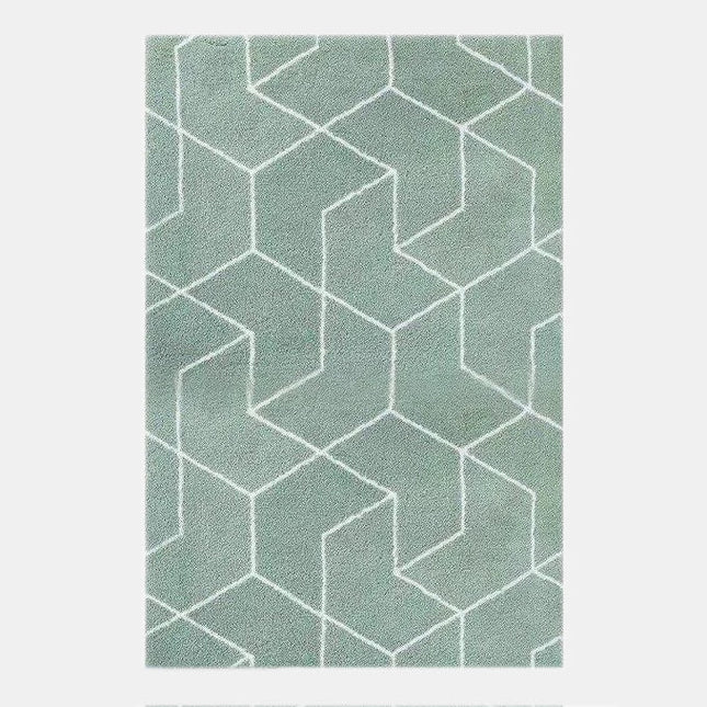 Zeegroen shaggy vloerkleed met geometrisch patroon