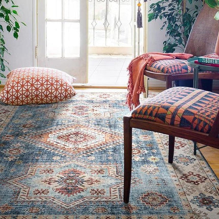 Bohemian vloerkleed blauw en beige