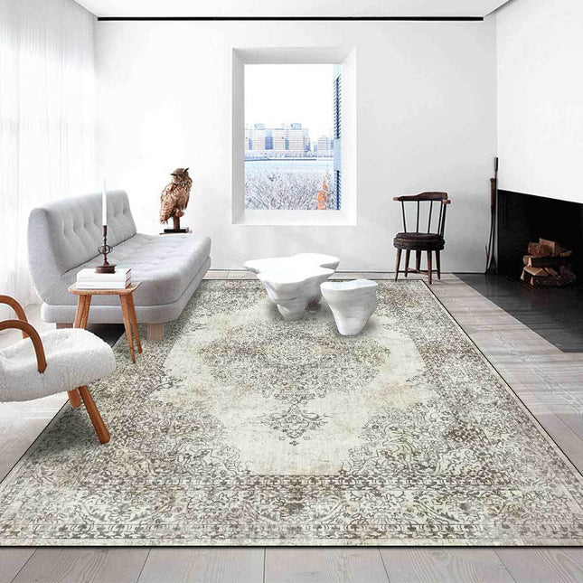 Ecru vintage vloerkleed voor woonkamer