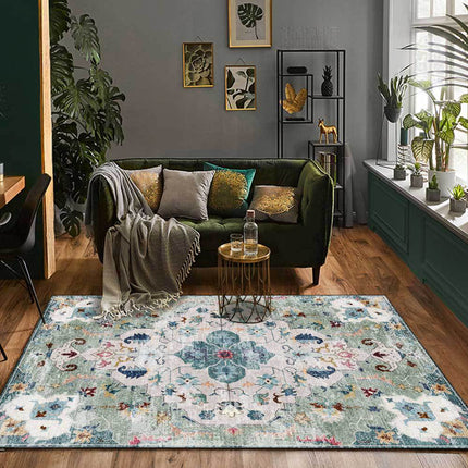 Groen vintage vloerkleed met medaillon