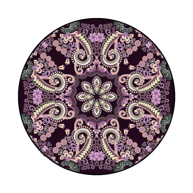 Donkerpaars rond vloerkleed met paisley