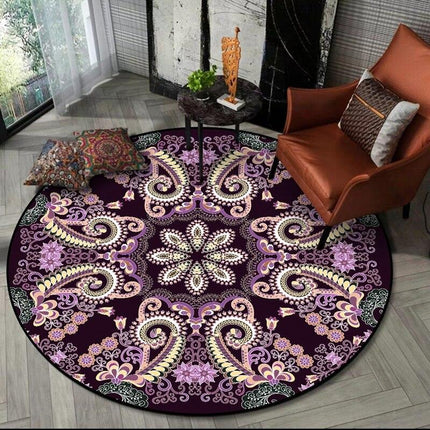 Donkerpaars rond vloerkleed met paisley